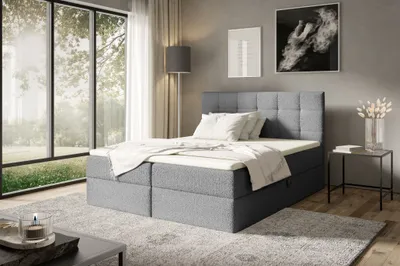 Produktbild von Boxspringbett 180x200 ABRIAMO von ANTONIO mit Bettkästen und Topperr, Doppelbett mit Bonell Federkernmatratze, Härtegrad H4, Bouclé-OpticDunkelgrau