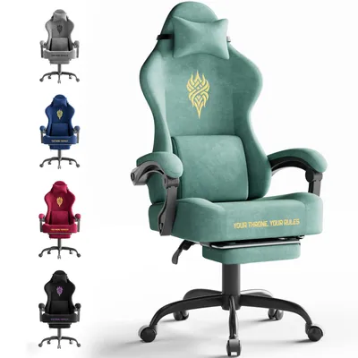 Produktbild von Woraum Gaming Stuhl mit Massage Lendenwirbelstütze, Verstellbare Armlehnen Gaming Chair, 90-160° Ergonomischer Gamer Stuhl mit Fußstütze, Grün