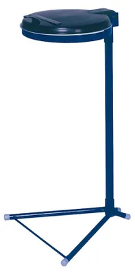 Produktbild von Robuster Einzel-Abfallsammler mit Kunststoff-Deckel | mit Standfuß | 35cm Einwurföffnung | HxBxT 98x50x48cm | Stahl | Blau-Schwarz