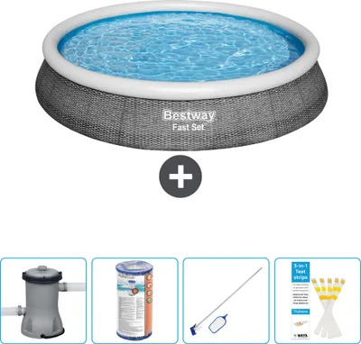 Obrázek produktu pro Bestway kulatý nafukovací rychlosetový bazén - ratanový potisk - 396 x 84 cm - včetně čerpadla - filtrace - čisticí sady - testovacích proužků