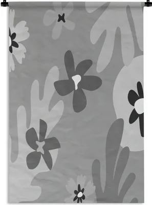 Produktbild von MuchoWow® Wandteppich Wandbehang Hintergrund - Blumen - Schwarz - Weiß 90x135 cm Tapisserie Dekoration Wandtuch - Baumwolle - Wandskulptur