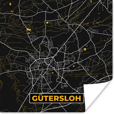 Produktbild von MuchoWow® Poster Gütersloh - Deutschland - Karte - Stadtplan - Gold 100x100 cm - Babyzimmer