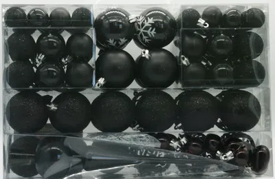 Produktbild von 101 Set Weihnachtskugeln Schwarz mit Spitze und Metallhaken