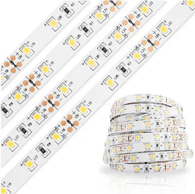 Several LED light strips are laid out diagonally, with a coil of LED light strips in the lower right corner.