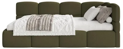 Produktbild von Selsey Cloudy – Jugendbett 90x200 cm, rechtsseitig mit Bouclé-Bezug, Olivgrün