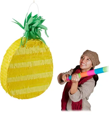 Obrázok produktu pre Relaxdays Pinata Ananás, pinata na naplnenie, na zavesenie, plážová párty, rozlúčka so slobodou, leto, párty pinata s ovocným motívom, žltá