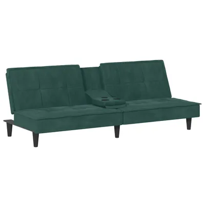 Immagine prodotto di Divano Letto con Portabicchieri in Velluto Verde Scuro