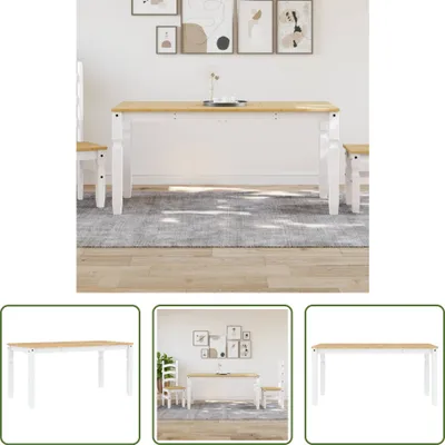 Image de The Living Store Table de salle à manger Corona Blanc 160x80x75 cm Pin massif