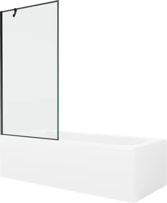 Produktbild von Mexen Vega rechteckige Badewanne 150 x 70 cm mit Verkleidung und 1-flügliger Duschabtrennung 90 cm, Schwarzes Design - 550115070