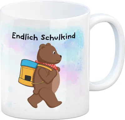 Produktbild von Endlich Schulkind Bär Kaffeebecher für die Einschulung