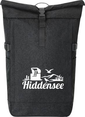 Produktbild von Huuraa Kurierrucksack Hiddensee Strandmotiv 30-44 Liter Black Melange Fairtrade Rolltop Rucksack Geschenkidee