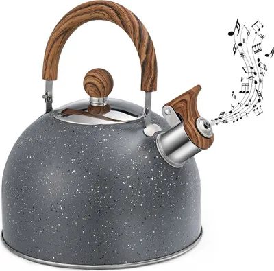 Produktbild von Flötenkessel Wasserkessel Pfeifkessel, 2.5L Edelstahl Wasserkocher, Teekessel Induktion, Teekessel für alle Kochplatten, Wasserkocher Teekessel, Flötenkessel Modern automatisch Mit Holzmaserung Griff