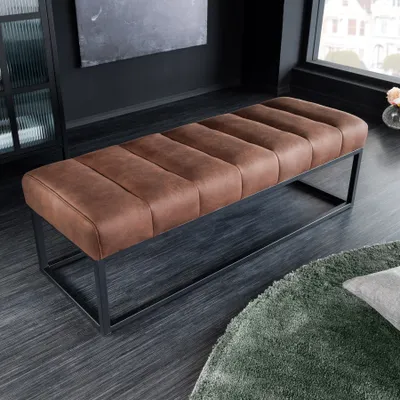 Produktbild von riess-ambiente Design Sitzbank PETIT BEAUTÉ 110cm antik braun Microfaser schwarzes Metallgestell Polsterbank Bank