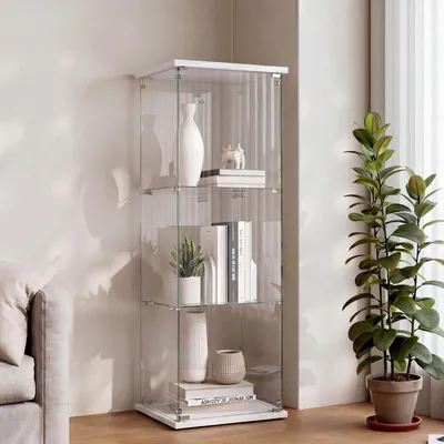 Image de Vitrine en verre élégante avec serrure et 3 étagères pour salon ou bureau