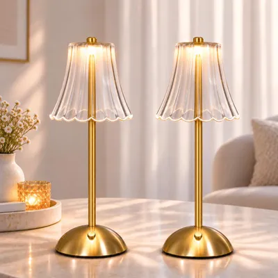 Produktbild von 2er Kristall-Tischlampen, 3 Lichtfarben Tischleuchte, Stufenlos dimmbar, Touch-Bedienung, USB-aufladbar, für Nachttisch, Schlafzimmer & Wohnzimmer