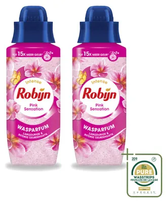 Immagine prodotto di 2 flaconi di profumo per bucato Robijn, fragranza Intense Pink Sensation, capacità 342 ml, confezione risparmio, 2 pezzi
