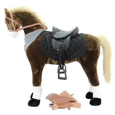 Produktbild von Sweety Toys 11094 Stehpferd XXL GIANT Riesen Reitpferd Choco mit beiger Mähne und Schweif Größe ca.125 cm Kopfhöhe bis 100 kg, mit Sattel