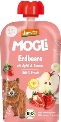 MUS JABŁKO - BANAN - TRUSKAWKA BEZ DODATKU CUKRÓW OD 1 ROKU DEMETER BIO 100 g - MOGLI