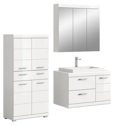 Productafbeelding van Badkamerset "Scout" (B/H/D: 169x191x50 cm) in hoogglanzwit en wit