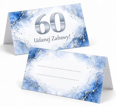 Image de Marque-places à plier – Anniversaire 60 ans – Aquarelle bleu clair et argent – 6 pièces