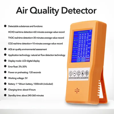 Zdjęcie produktu dla Wielofunkcyjny wyświetlacz cyfrowy o wysokiej dokładności, detektor HCHO, TVOC i CO₂, monitor i analizator jakości powietrza
