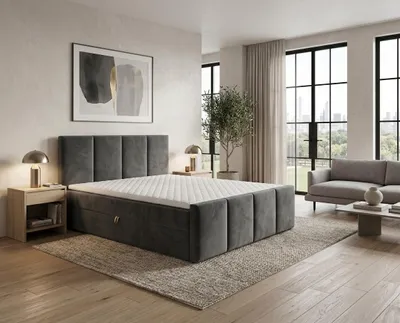 Produktbild von Boxspringbett OSLO II 180 x 200 cm Amor Velvet 21 - Dunkelgrau - Bett mit zwei Bettkästen und H3 Matratze,Komplett-Set mit Matratze und Topper