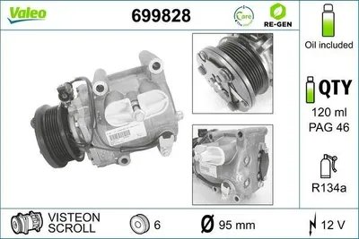 Produktbild von VALEO 699828 Klimaanlage Klimakompressor PAG 46 R134a für FORD Transit Mk6 Kasten (V347, V348, FA) MONDEO III Kombi (BWY) MONDEO III (B5Y)