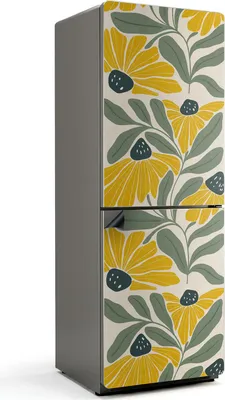 Zdjęcie produktu dla Wzór z kwiatami i liśćmi - Magnetyczna osłona lodówki - Folia dekoracyjna magnetyczna do kuchni - Magnetyczna dekoracja lodówki - Samoprzylepna tablica magnetyczna - Folia magnetyczna na drzwi lodówki - 70x190 cm