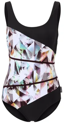 Produktbild von BECO the world of aquasports Badeanzug Heavenly Palms mit Shaping-Futter, Soft-Cups und Palmenprint schwarz-weiß 50