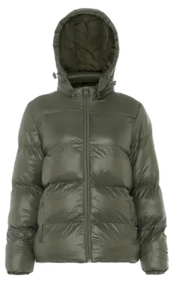 Produktbild von Damen Pufferjacke XXL grün dick wattiert glänzend mit abnehmbarer Kapuze