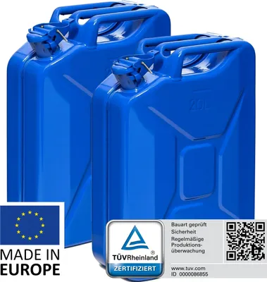 Produktbild von BW® Kraftstoffkanister Metall Benzinkanister 2x 20 Liter - Blau RAL 5005 - UN-Zulassung - Hergestellt in Europa