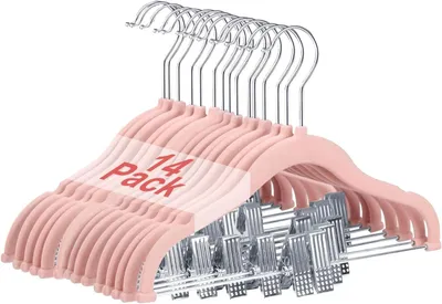 Zdjęcie produktu dla Wieszaki na ubranka dla dzieci z klipsami - 30 cm - Wieszaki dla dzieci - Z obrotowym haczykiem (360°). Antypoślizgowe, welurowe wieszaki do koszul i spodni