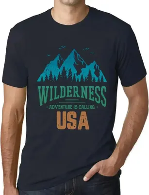 Produktbild von Herren Grafik T-Shirt Wildnis das Abenteuer ruft usa – Wilderness, Adventure Is Calling Usa – Öko-Verantwortlich Vintage Jahrgang Kurzarm Lustige