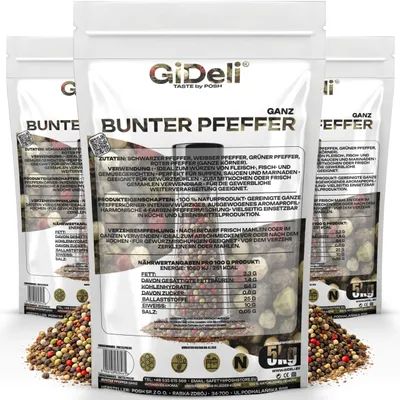 Zdjęcie produktu dla Bunter Pfeffer 15 kg – całe ziarna pieprzu, młynek, mieszanka przypraw, naturalny produkt, GiDeli