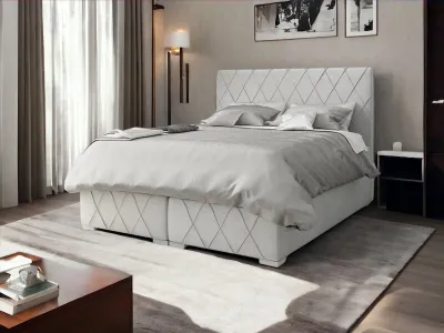 Produktbild von Boxspringbett GENESIS 140 x 200 cm Amor Velvet 18 Hellgrau Bett mit zwei Bettkästen und Matratze,Komplett-Set mit Topper, Doppelbett, Polsterbett