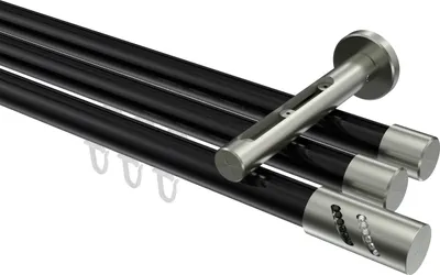 Produktbild von Interdeco Innenlaufstange / Gardinenstange mit Innenlauf Schwarz / Edelstahl-Optik, Typ Siteno Zoena (Glitzerzylinder), 20 mm Ø 3-läufig, 520 cm