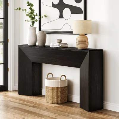 Image de Tribesigns Table console, pour l'entrée, sofa en bois noir de 160 cm de long, table moderne pour l'entrée, montage facile