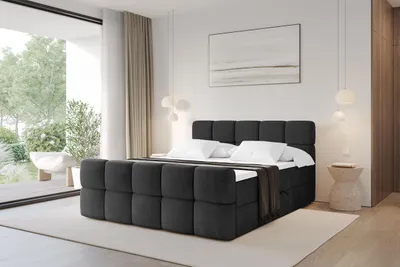 Produktbild von ALTDECOR Boxspringbett mit Fußteil - H3 Matratze und Topper - FAMA-Z - 200x200 - Schwarz - Doppelbett, Boxbett, Polsterbett mit Bettkasten mit Stauraum und Kopftei
