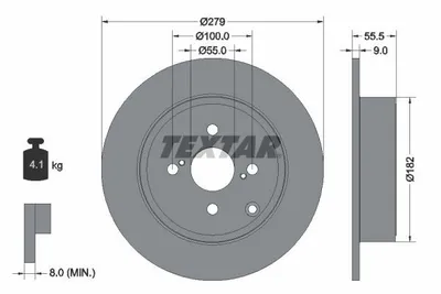 Obrázok produktu pre 2 brzdové kotúče Textar 279 mm vzadu pre Toyota Avensis