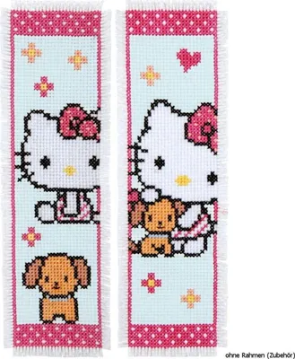 Produktbild von Vervaco Lesezeichen "Hello Kitty mit Hund", 2er Set, Zählmuster