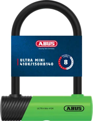 Obrázek produktu pro ABUS U-lock 410K Ultra pro jízdní kola a e-koloběžky - praktický a robustní zámek na kolo s praktickým držákem pro přepravu - příslušenství pro jízdní kola - varianta 150HB140 - 140 mm vysoký zámek - zelený