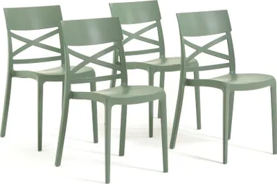 Immagine prodotto di set di 4 sedie impilabili in polipropilene con fibra di vetro per uso esterno e giardino, bar e ristorante, cucina moderna - MARTINA - Verde salvia