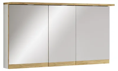 Image de Armoire de salle de bain avec miroir, éclairage et prise électrique – Armoire de salle de bain avec miroir à 3 portes et 4 compartiments – Armoire de salle de bain murale – H. 59 x L. 110 x P. 23 cm, Cosila