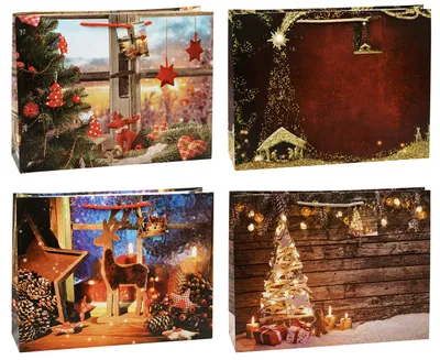 Produktbild von K3T Geschenktüten Weihnachten Shopper Mix, 12er Packung, Größe: Shopper (HxBxT 2