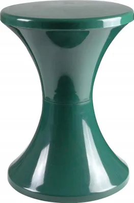 A dark green hourglass-shaped stool.