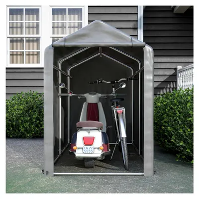 Produktbild von Fahrradgarage für 2 Fahrräder, Gerätehaus aus verzinktem Stahl 187x100x160cm, wasserdichtes Garagenzelt mit Reißverschlusstür, inklusive Fundamentrahmen, dunkelgrau
