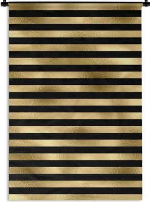 Produktbild von MuchoWow® Wandteppich Wandbehang Muster - Streifen - Gold 90x135 cm Tapisserie Dekoration Wandtuch - Baumwolle - Wandskulptur