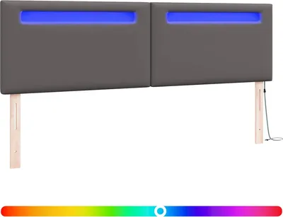 Image de Tête de lit LED grise 180 cm en similicuir