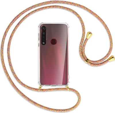 Produktbild von Handykette Backcover-Schutzhülle mit Band (Metall goldfarben) für Motorola Moto G8 Plus - Rainbow