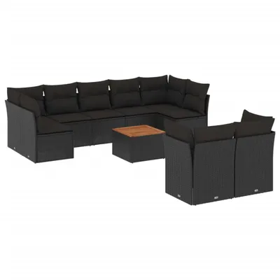Produktbild von vidaXL 10-tlg. Garten-Sofagarnitur mit Kissen Schwarz Poly Rattan